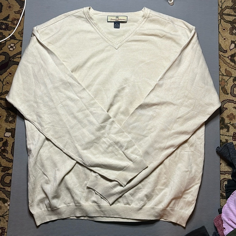 Tommy Bahama Silk V-Neck Sweater Cream Tan XL